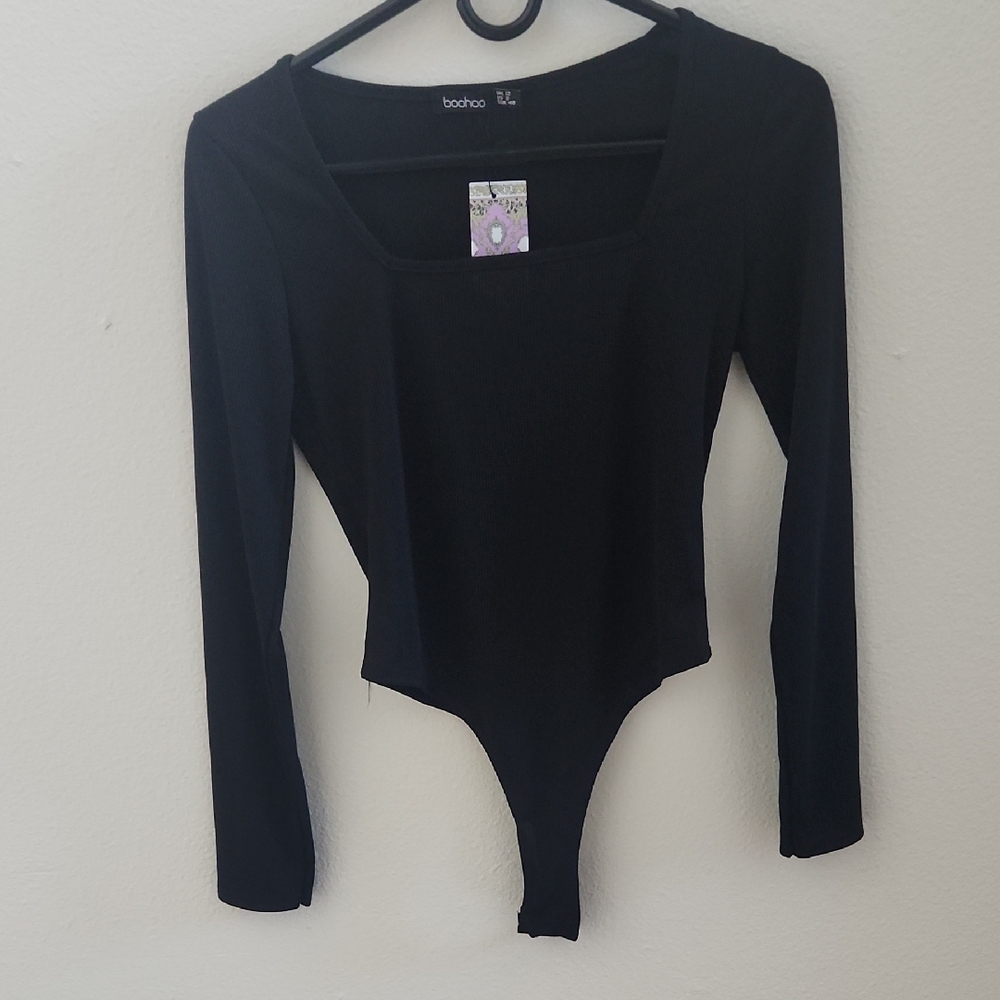 Boohoo Black Jersey Square Neck Bodysuit